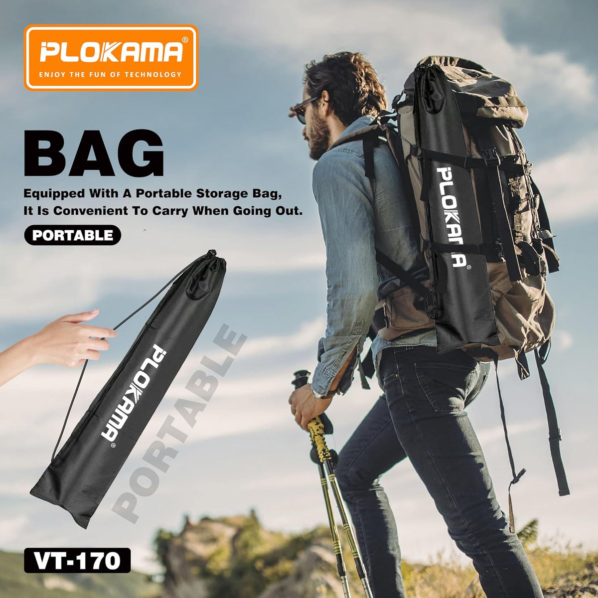 Plokama VT-170 phone tripod – 170cm for vlogging and photography