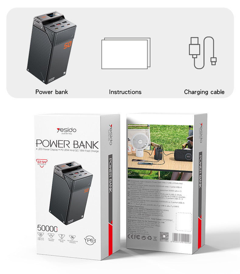 Yesido YP63 power bank with dual fast charge modes and compact design