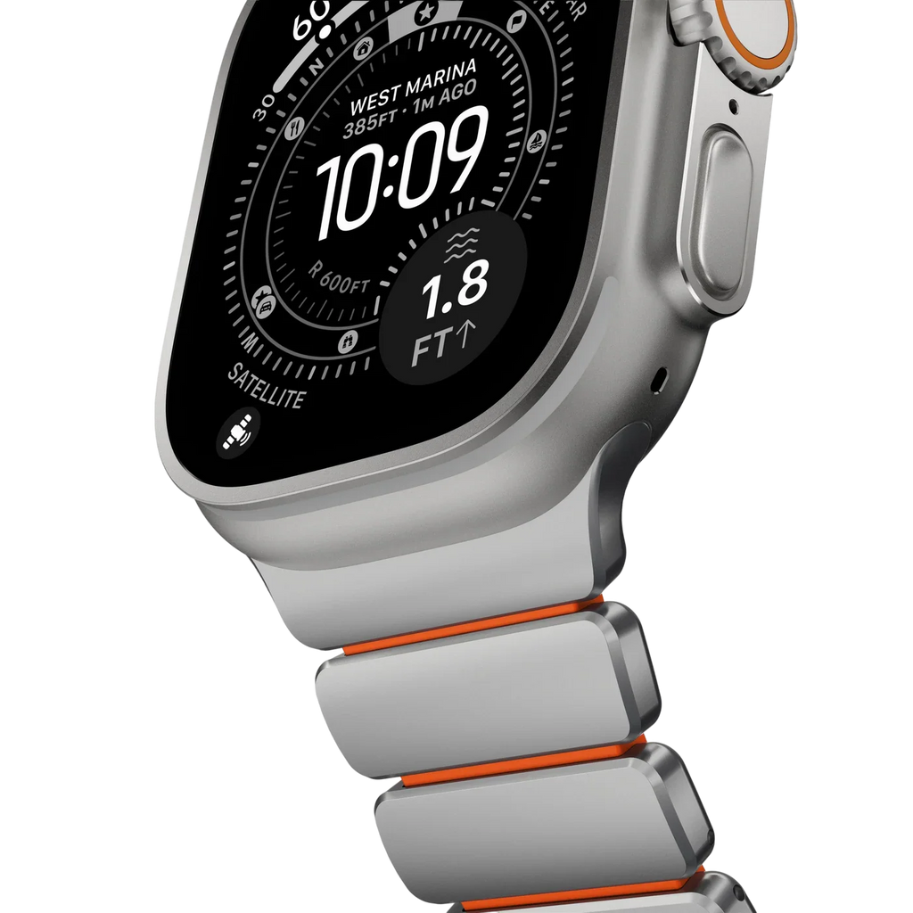 Stratos Stainless Steel Apple Watch Band – Silver on Wrist