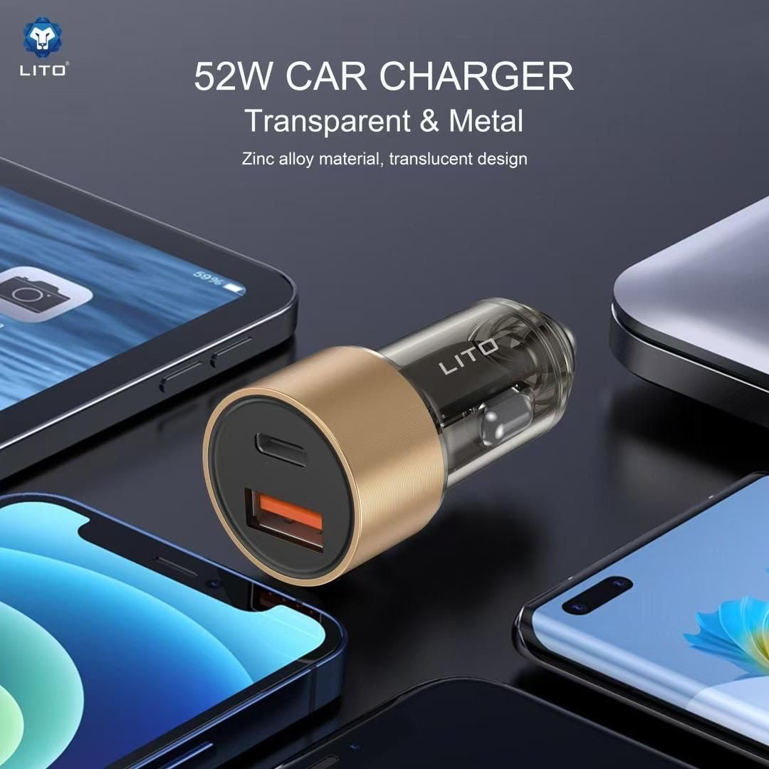 LITO IN-C04 transparent car charger plugged into car
