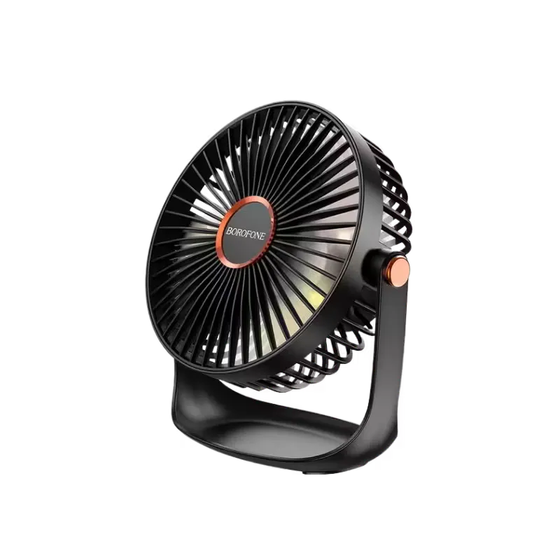 BOROFONE DBF02 desktop fan with LED light on desk
