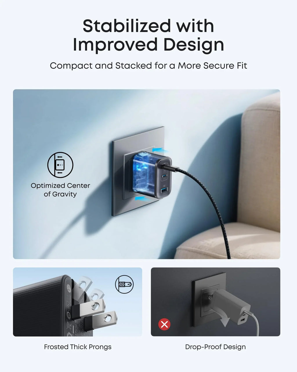 Anker Nano 70W 3-Port Charger Black – Fast Charging Phone and Laptop