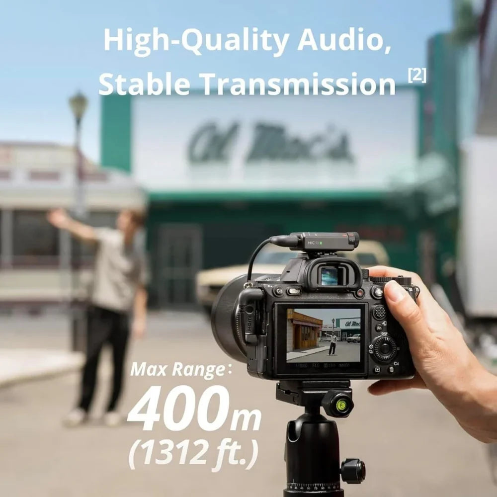 DJI Mic Mini transmitter clipped on shirt for recording
