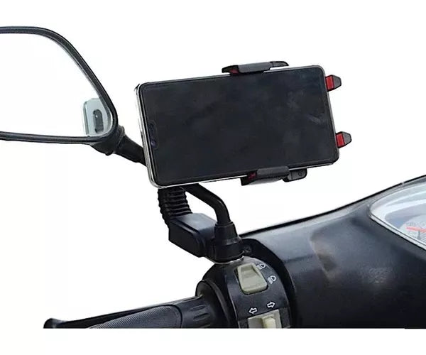 Motorcycle mirror phone holder clamp attachment detail