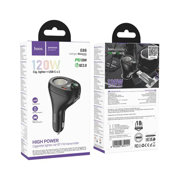 HOCO E88 Car Bluetooth FM Transmitter with Cigarette Lighter Charger