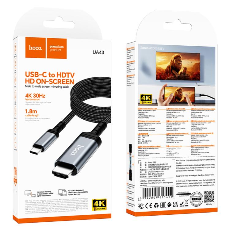 HOCO UA43 adapter connected to TV HDMI port