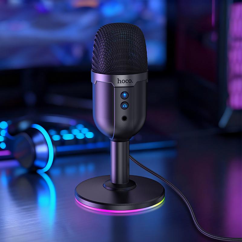 HOCO L25 USB mic showing 360 degree pickup design and compact build
