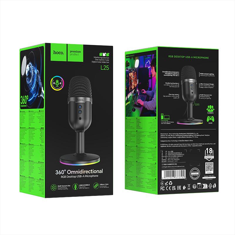 Desktop RGB microphone HOCO L25 for podcast, gaming, and meetings
