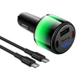 HOCO Z69A 37W car charger set with USB-C cable and digital display