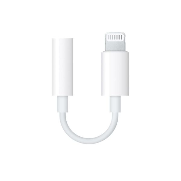 Lightning to AUX adapter front view silver compact