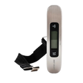 Green Lion digital luggage scale in silver showing LCD display and stainless steel body, front view
