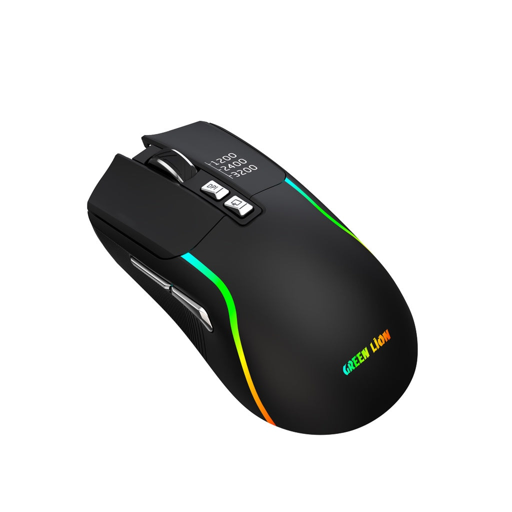 Green Lion rechargeable RGB gaming mouse front view