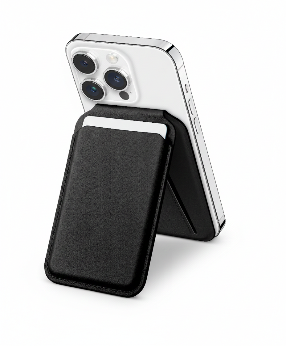 Magnetic black wallet stand front view card holder