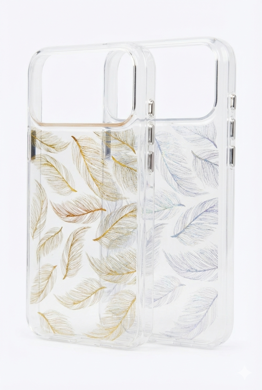 Doyers Plastic Slim Clear Feather Pattern Case for iPhone 17/18 Pro / Pro Max