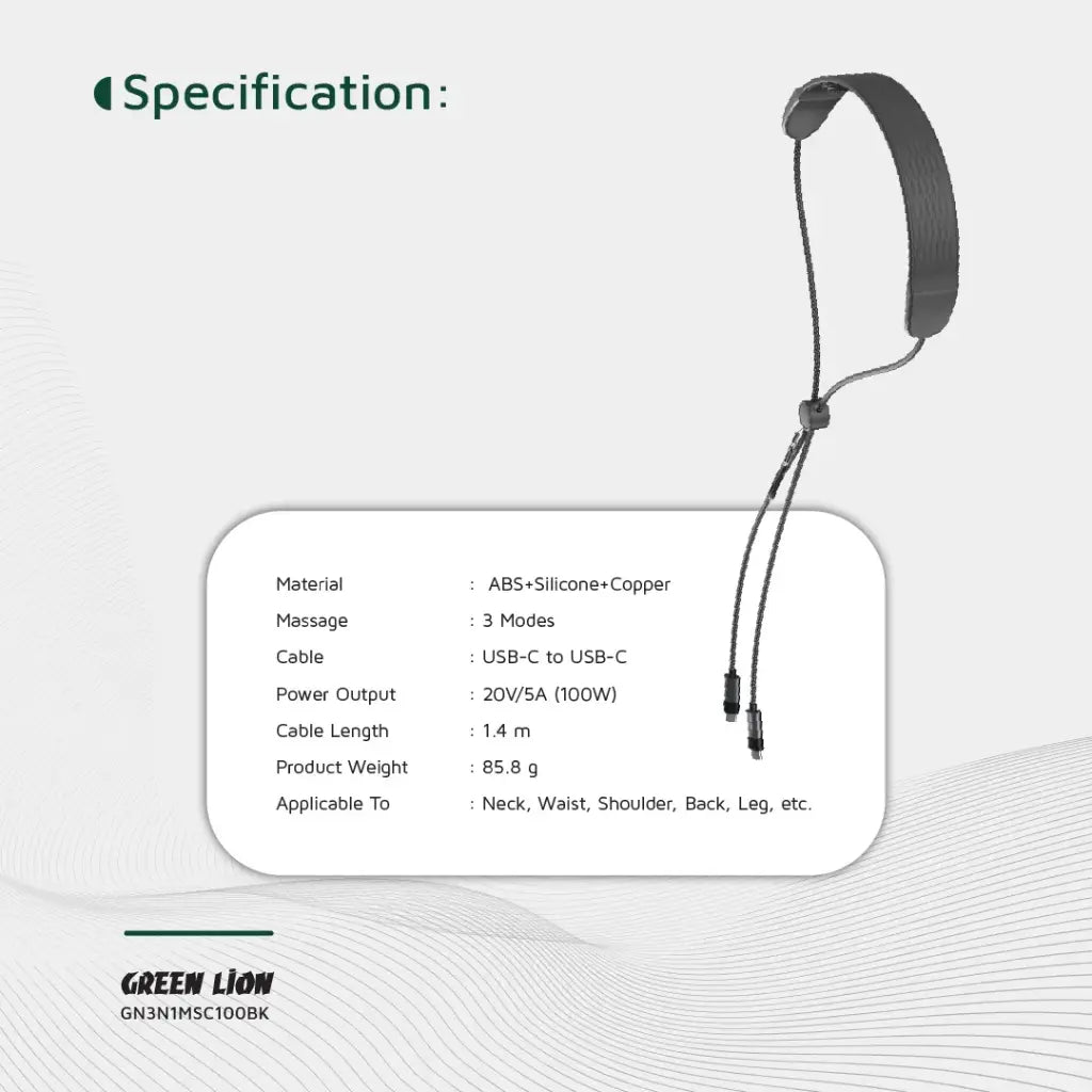 Multifunction massager cable Green Lion fast charging design