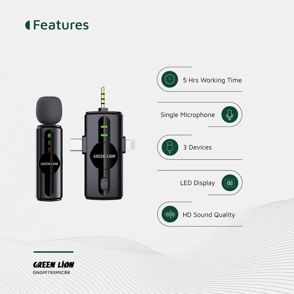 Green Lion GM-79X mic connected to smartphone recording