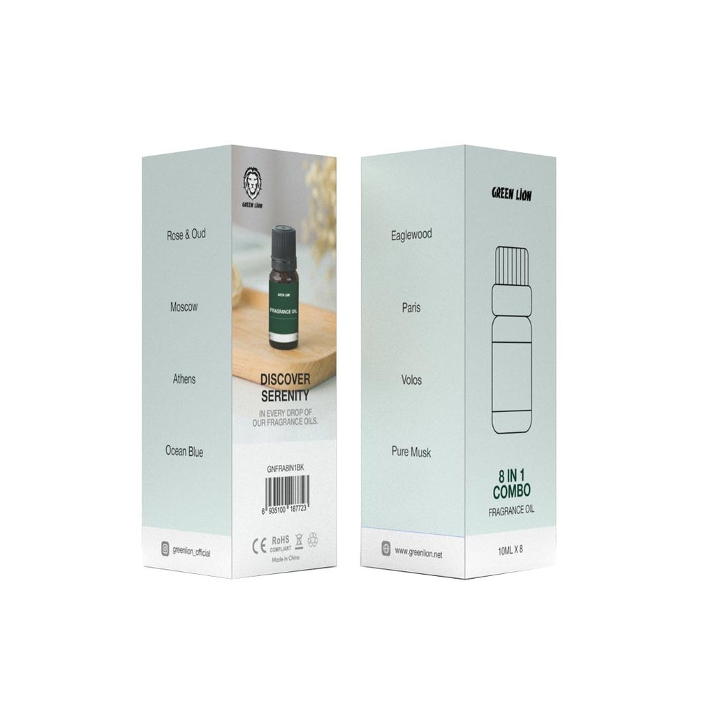 Green Lion aroma oil combo pack with eight different scents