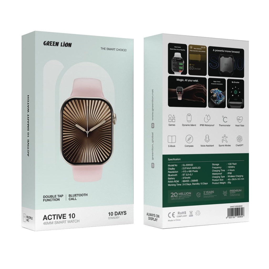 Green Lion Active 10 Smart Watch | 46MM | ChatGPT | Bluetooth Calls | IP68