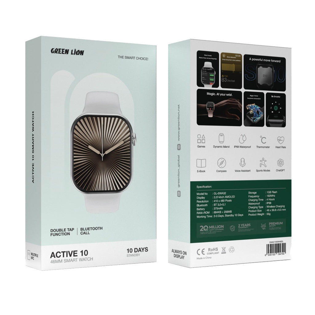 Green Lion Active 10 Smart Watch | 46MM | ChatGPT | Bluetooth Calls | IP68