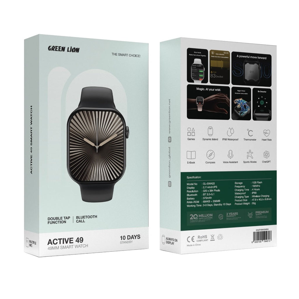 Green Lion Active 49mm smartwatch front view display