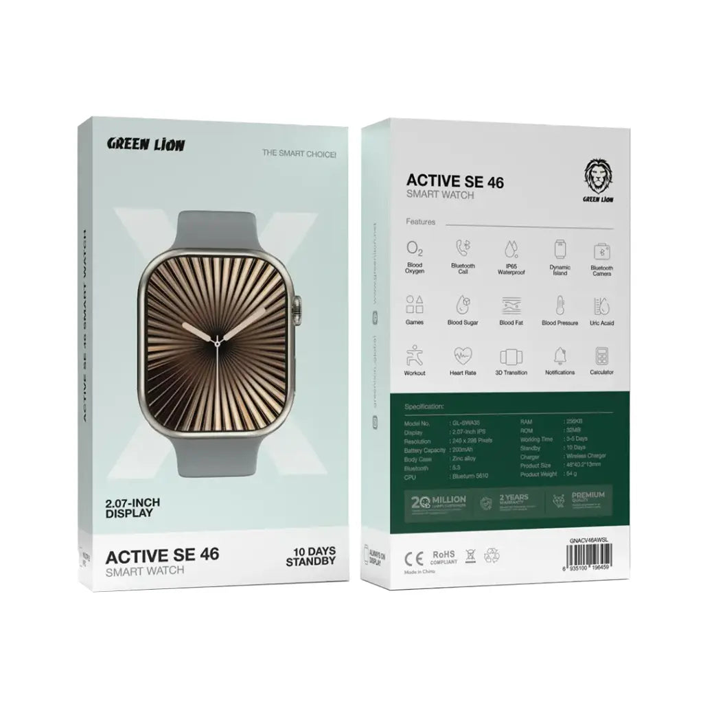 Green Lion Active SE 46 smartwatch front view black