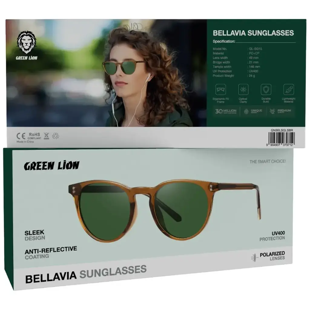 Green Lion Bellavia sunglasses worn outdoors in sunlight
