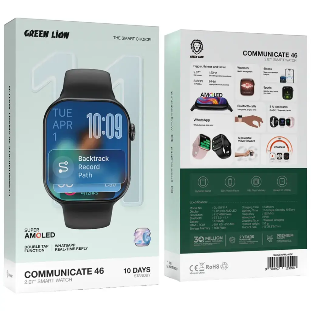 Green Lion Communicate 46 smartwatch AMOLED front view