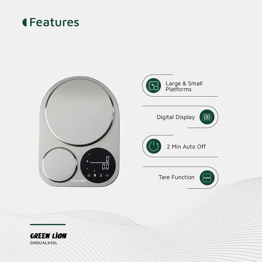 Green Lion Dual Kitchen Scale Silver – Precision Weighing