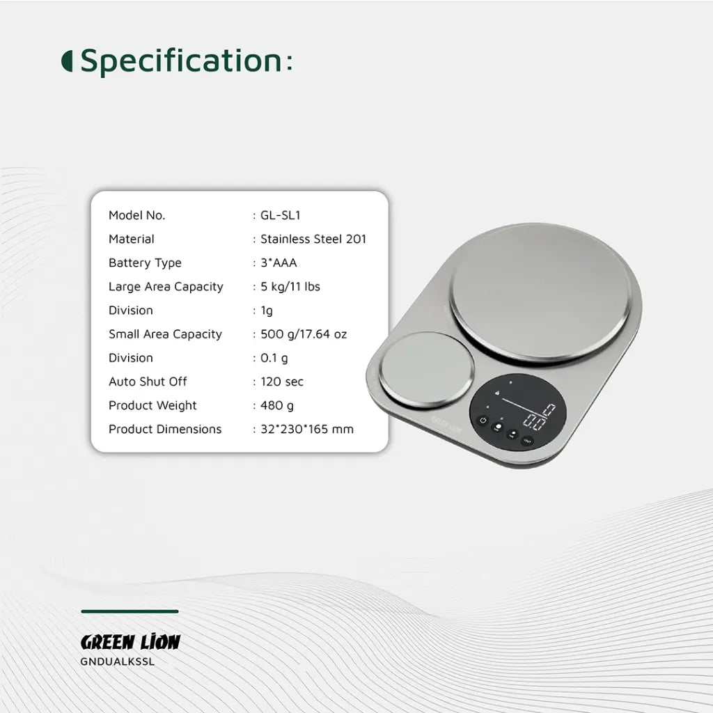 Green Lion Dual Kitchen Scale Silver – Side View