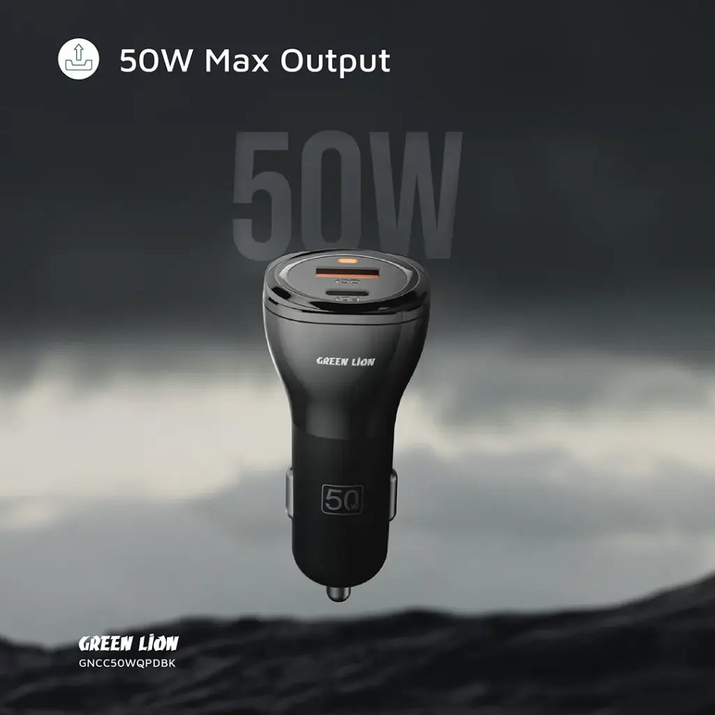 Green Lion car charger PD 30W and QC 20W ports detail