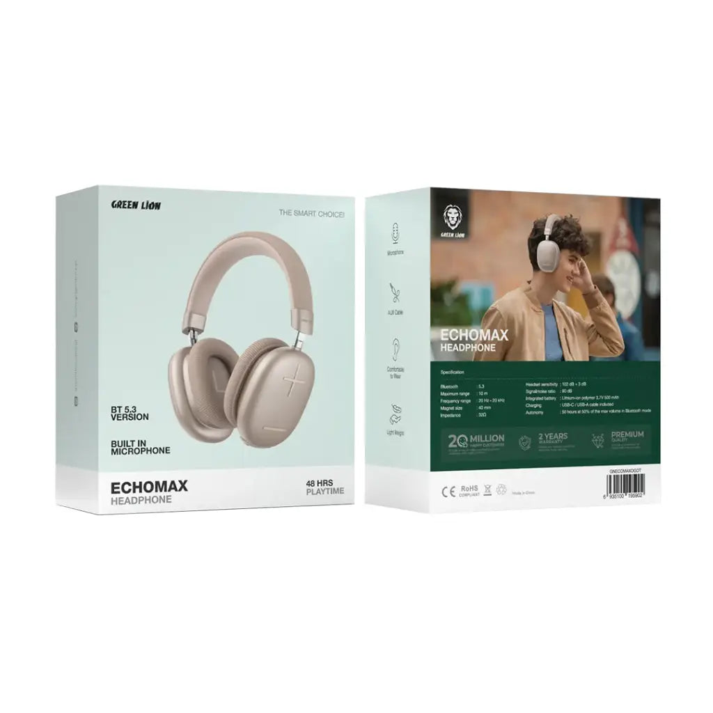Green Lion EchoMax black and orange headphones with USB-C and AUX