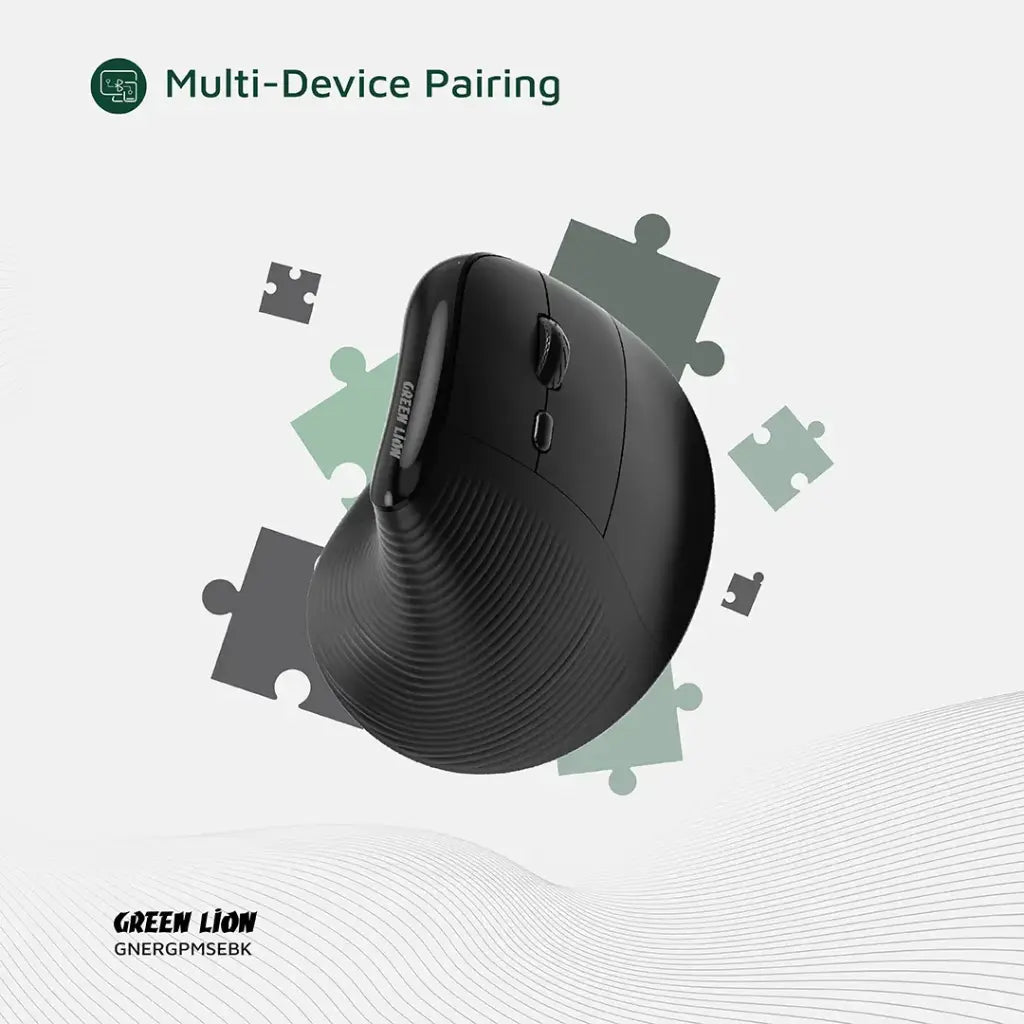 Green Lion Ergo Grip Vertical Mouse – Black | Ergonomic Wireless