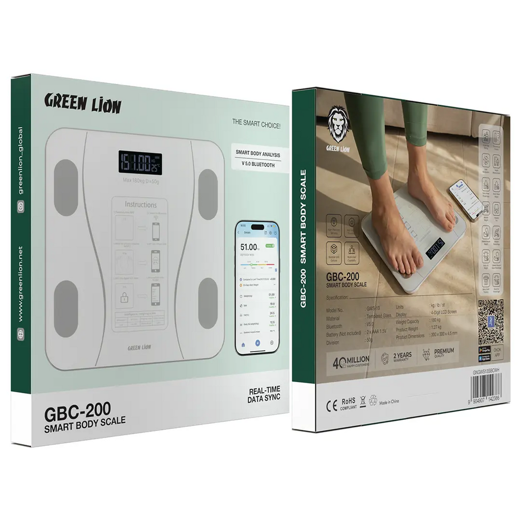 Green Lion GBC-200 Smart Body Scale White – Tempered Glass Top