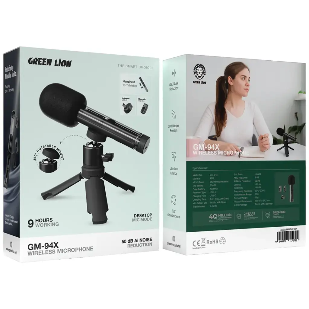 Green Lion GM-94X Wireless Mic Black – Charging Case