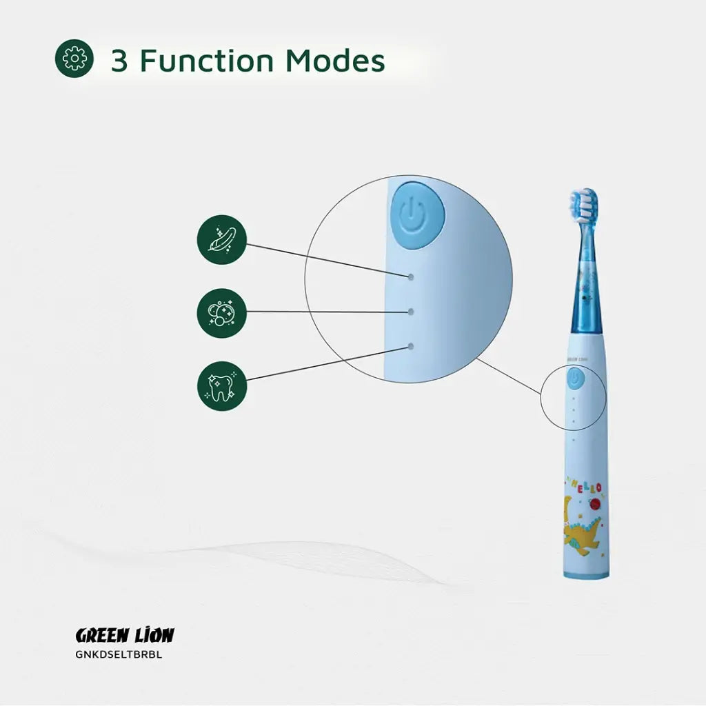 Kids electric toothbrush Green Lion with smart timer and gentle cleaning