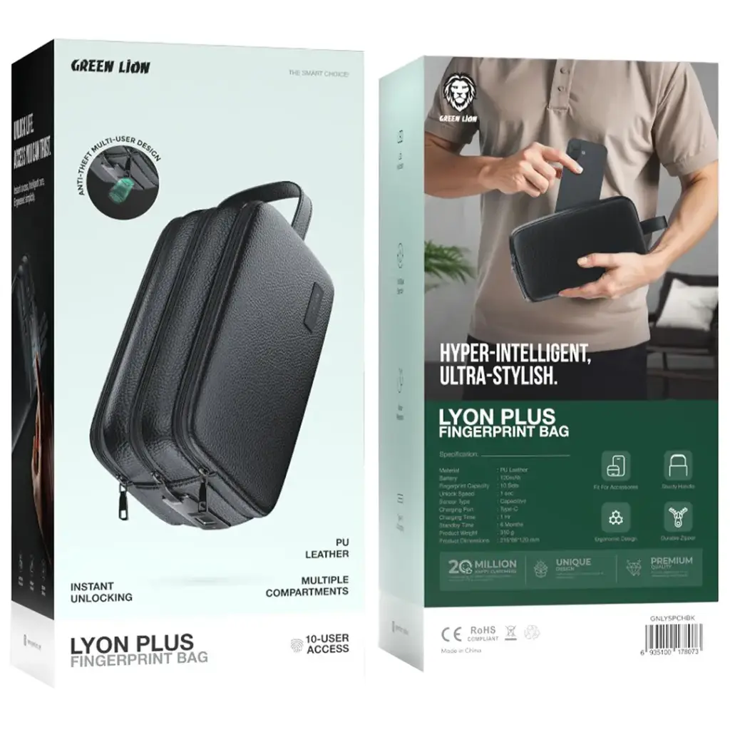 Green Lion Lyon Plus Fingerprint Handbag – All Colors