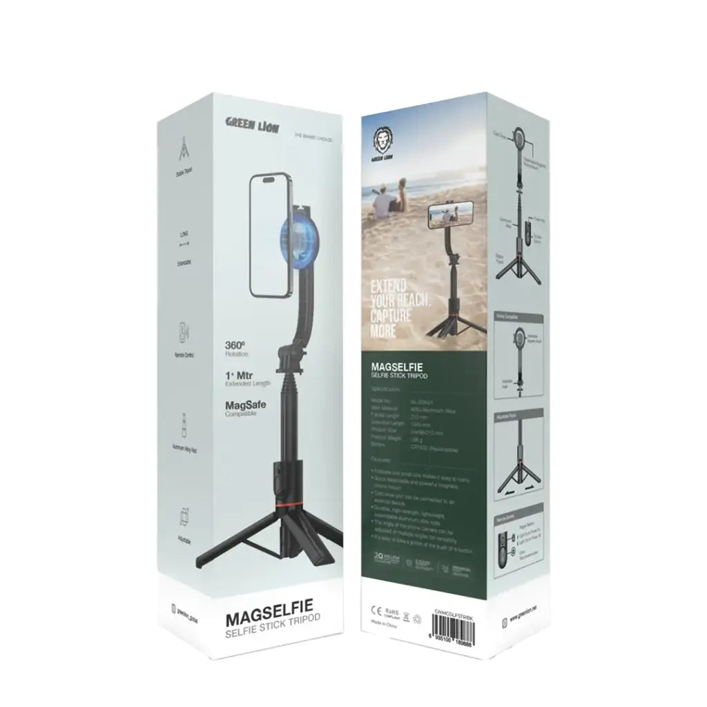 Green Lion MagSelfie tripod holding smartphone for video recording.
