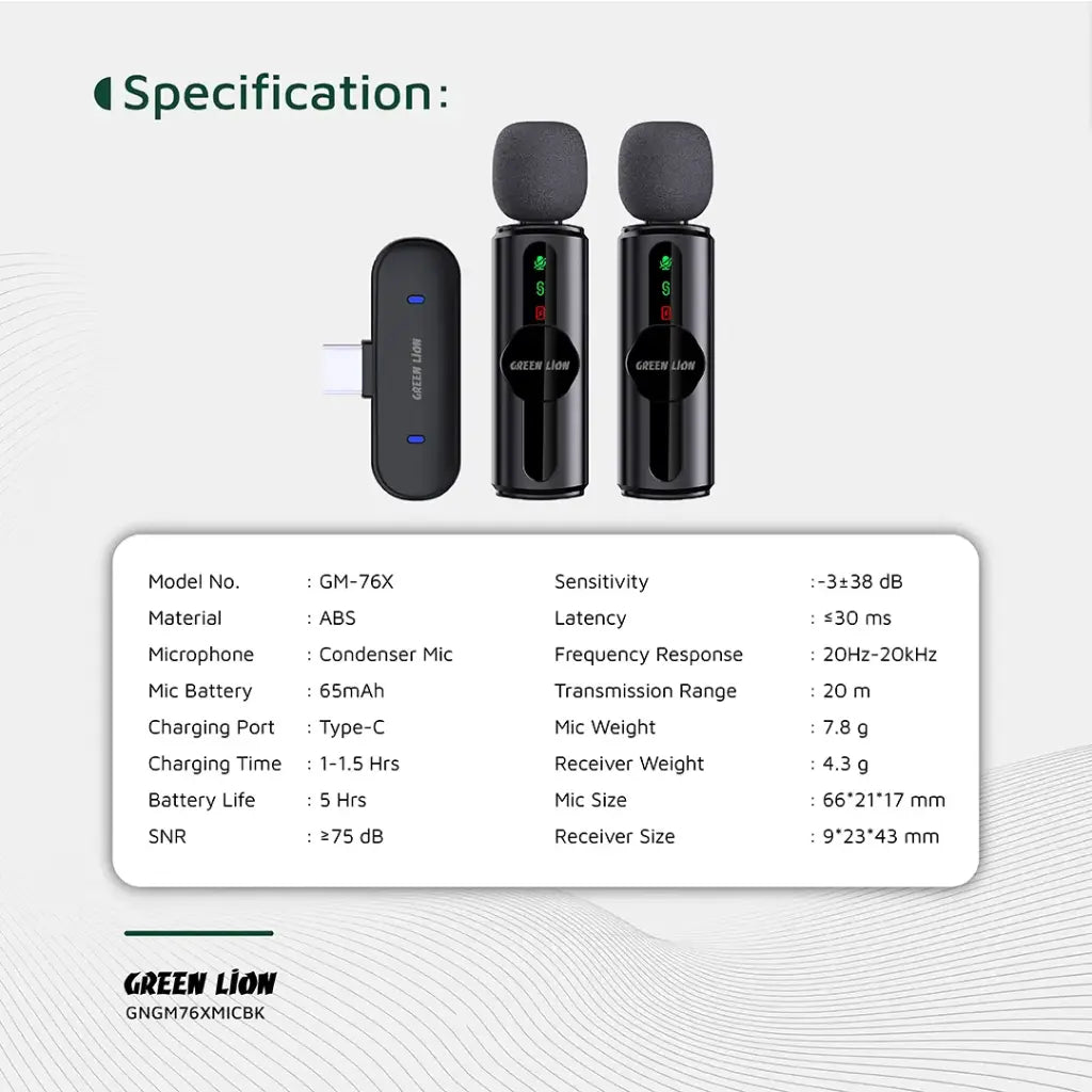Green Lion GM76-X microphone LED display close-up