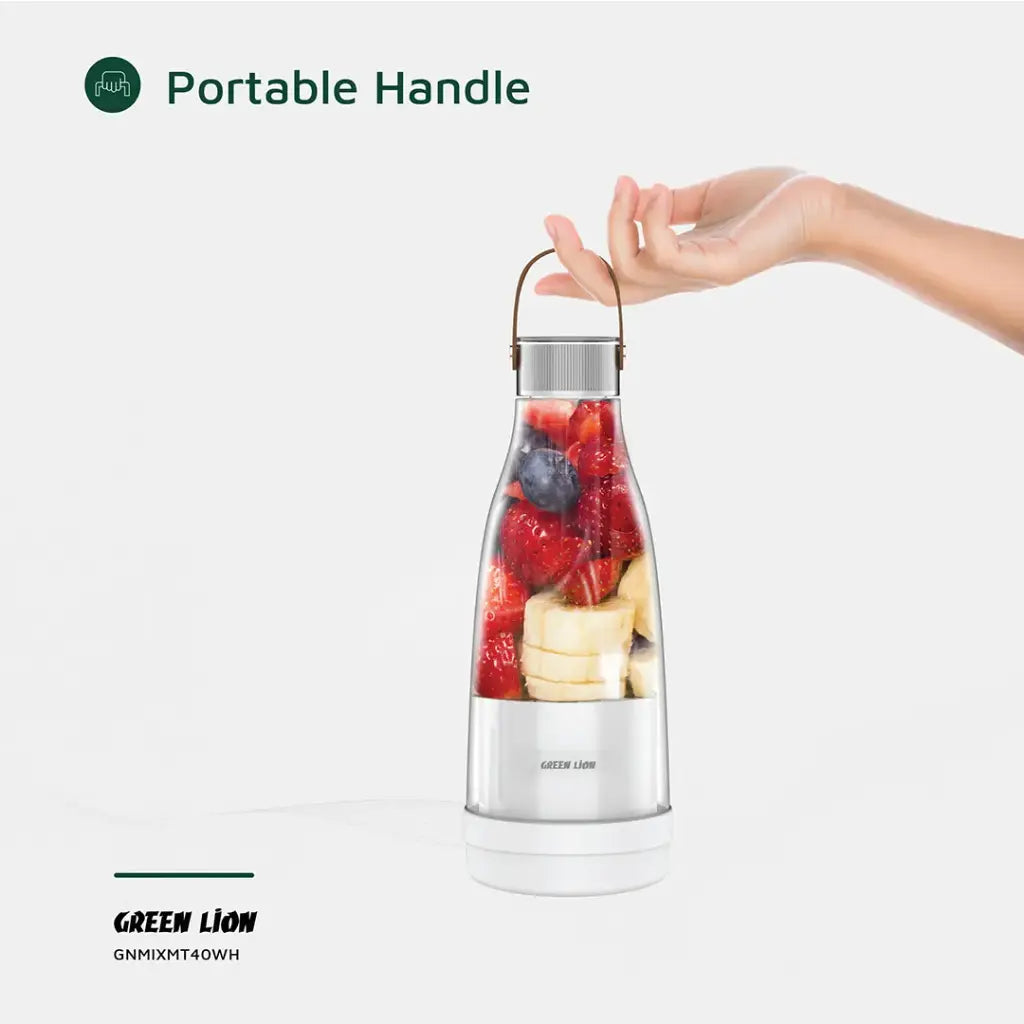 Green Lion Mixmate Juicer with USB charging and detachable cup.
