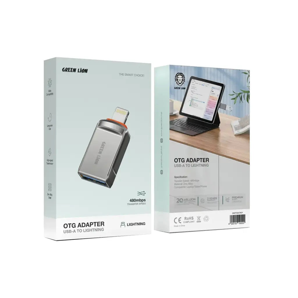 Green Lion OTG adapter USB A to USB C and Lightning compact design