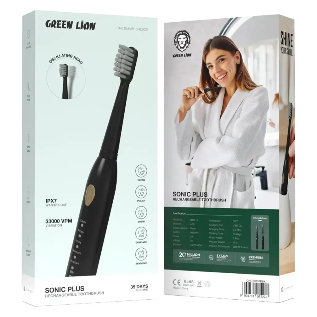 Sonic rechargeable toothbrush Green Lion waterproof IPX7 design