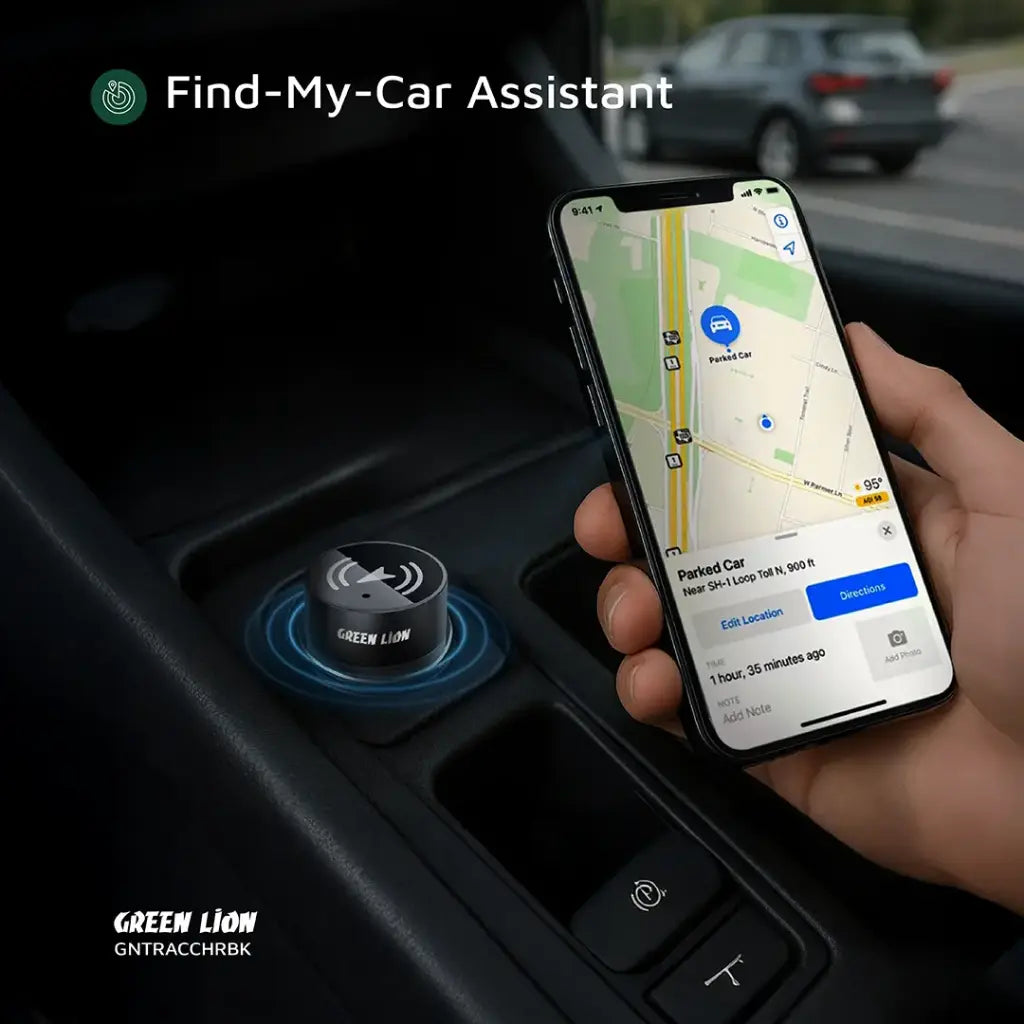 Green Lion Tracker charger Find My app connection screen
