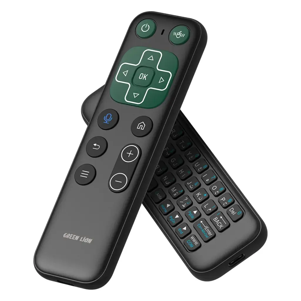 Wireless air mouse remote Green Lion with QWERTY keyboard back