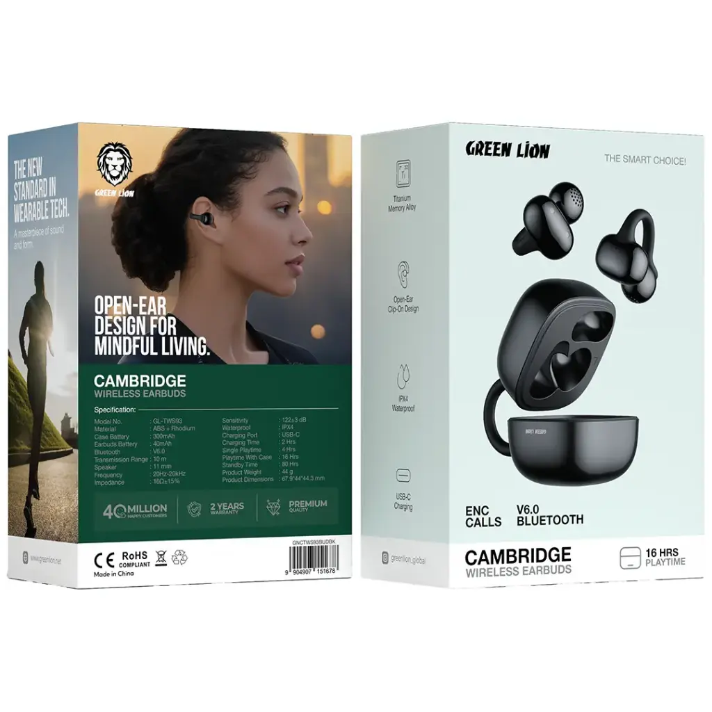 Green Lion Cambridge Wireless Earbuds open-ear clip-on design