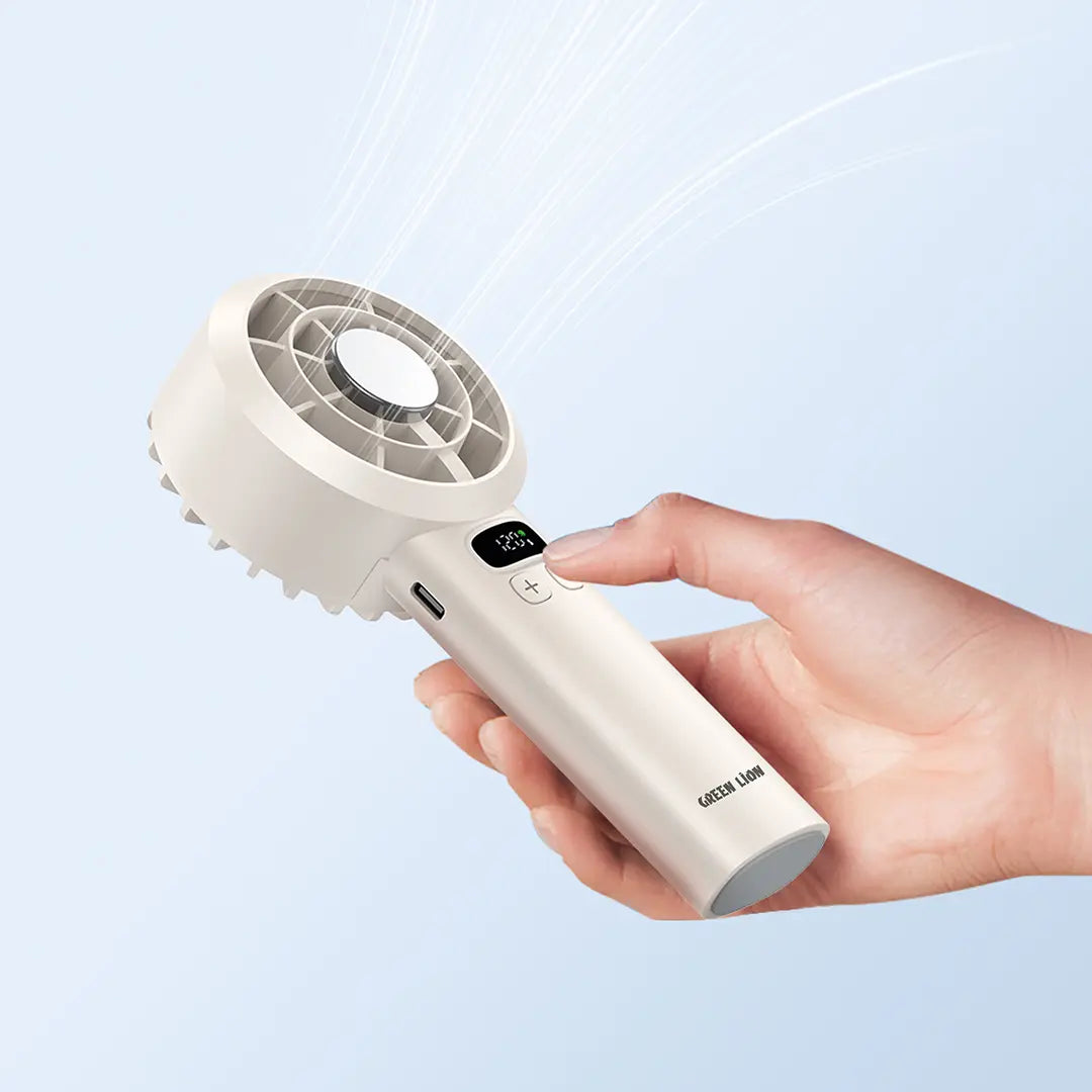 Green Lion Windix Handheld Fan White – Digital Display and 5 Preset Speeds