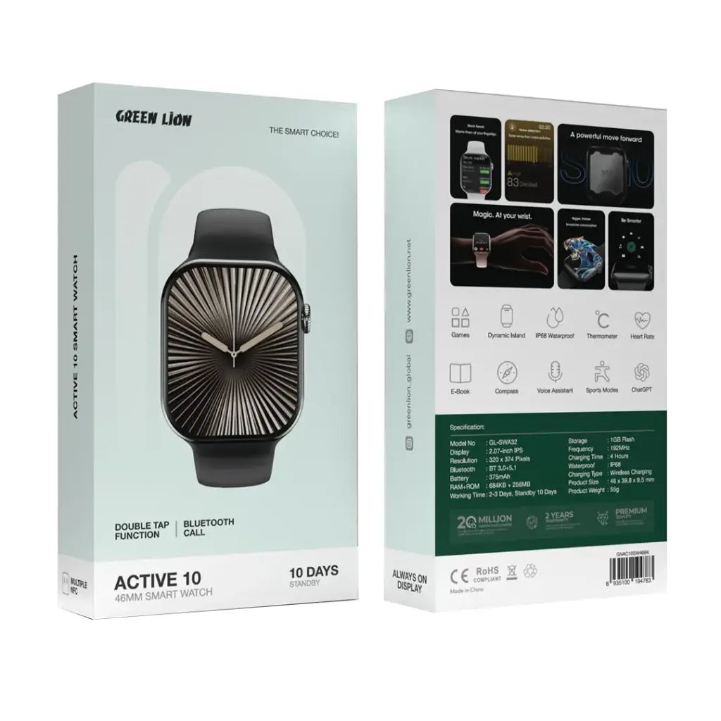 Green Lion Active 10 Smart Watch | 46MM | ChatGPT | Bluetooth Calls | IP68