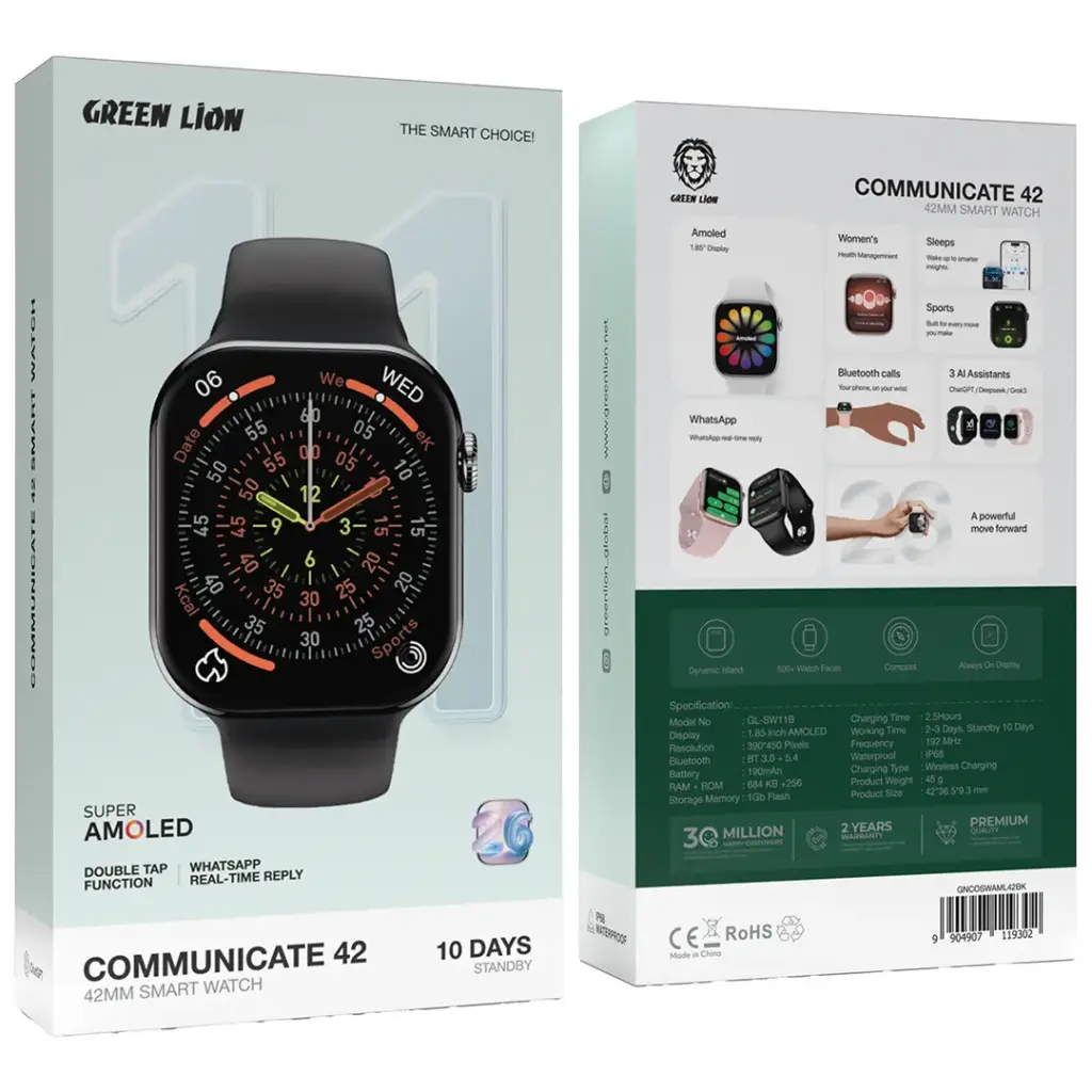 Communicate 42 smartwatch black silver gold color options