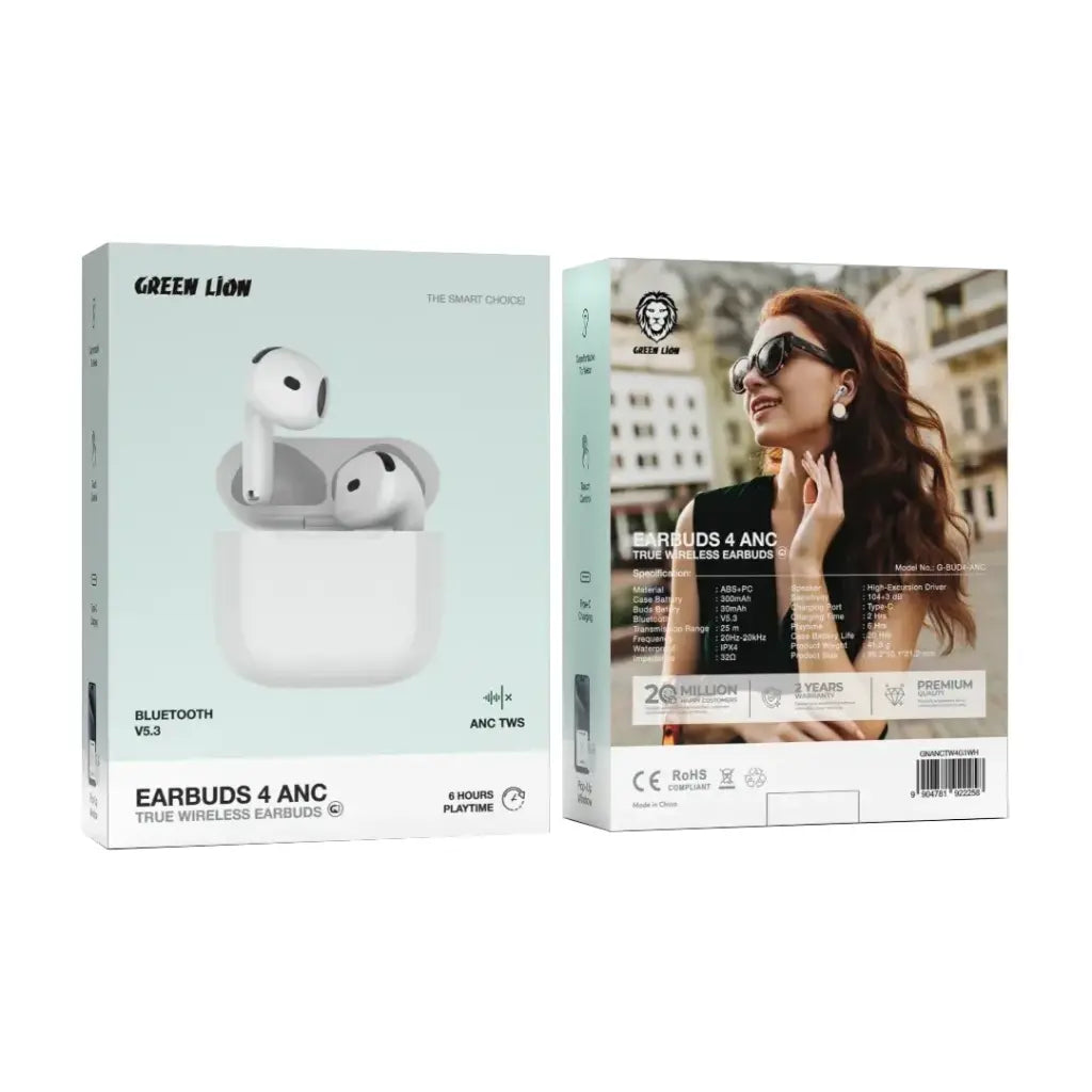 Green Lion Earbuds 4 ANC front view white