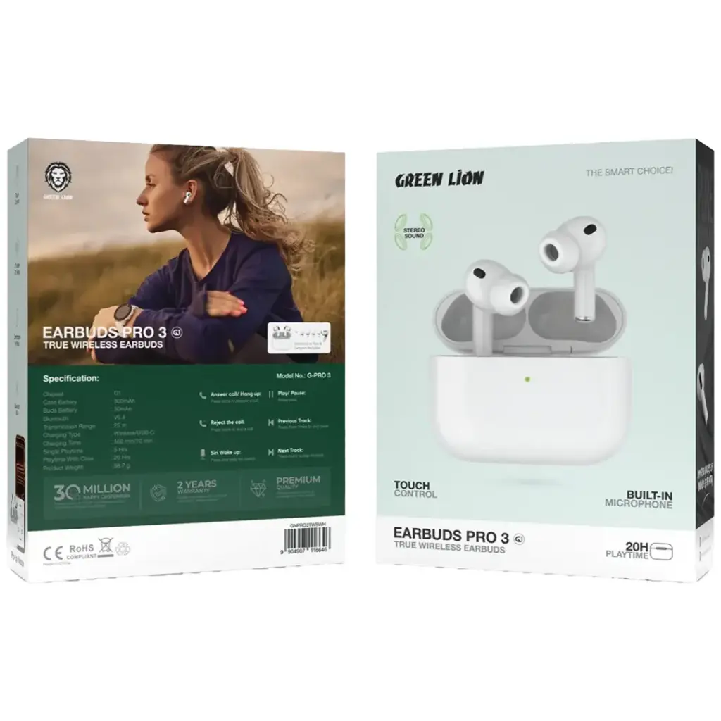 Green Lion Earbuds Pro 3 true wireless earbuds with charging case