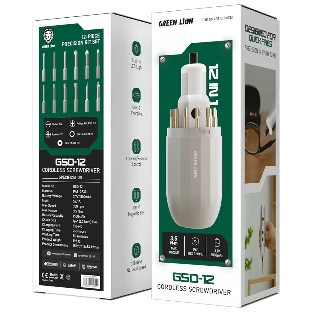Green Lion GSD-12 Cordless Screwdriver - Grey in hand